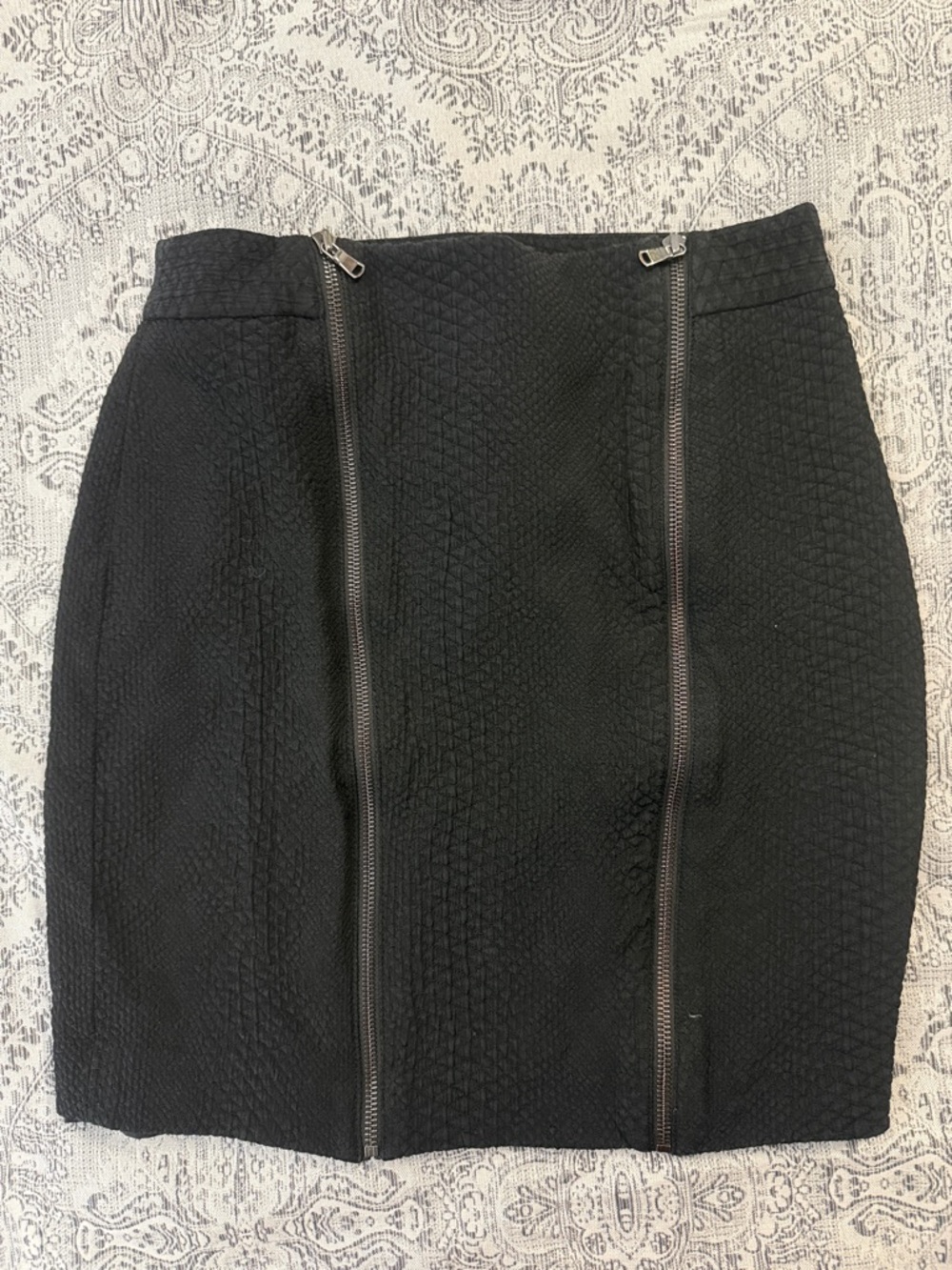 Black Textured Zip-Front Women's Skirt